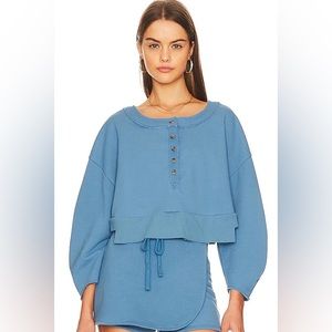 NWT Lovers + Friends Oversized Henley Blue Pullover Sweater Size Small